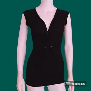 3/$30 ROBIN K Black Cinched Plunging Neck Goth Tank Top